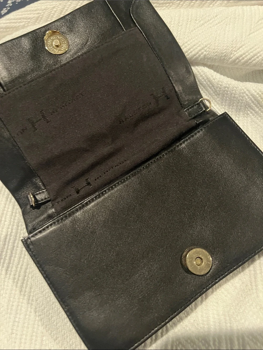 Heritage Black Leather Fold-Over Clutch with Gold Accent